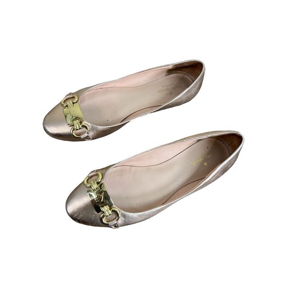 Kate Spade Phoebe Metallic Leather Flats Size 8 | Rose Gold Ballet Flats - Picture 2 of 8